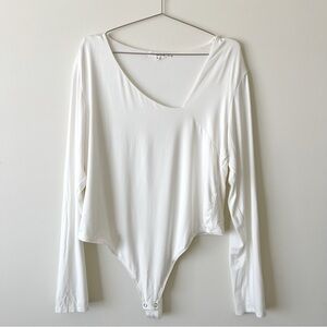 Good American Asymmetrical Neckline Long Sleeve Thong Bodysuit